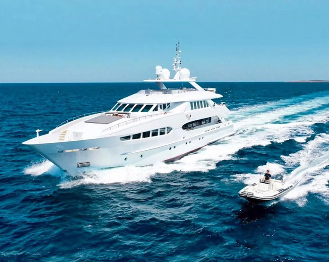a white yacht on the water aboard BENIK Yacht for Charter