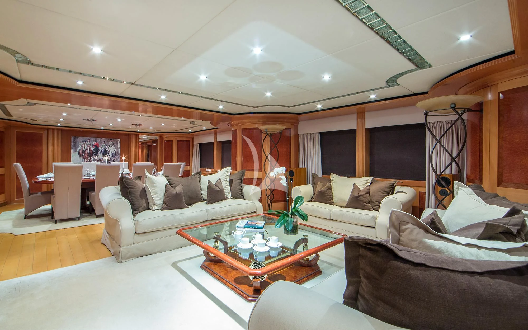 a living room with a large window aboard BENIK Yacht for Charter