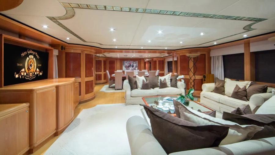 a living room with a large mirror aboard BENIK Yacht for Charter