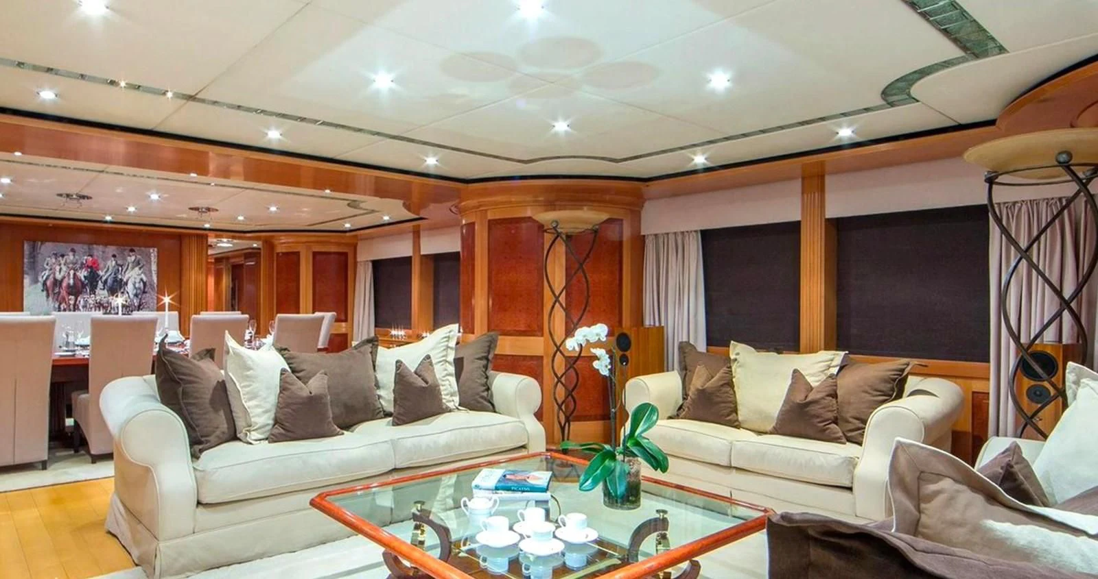 a living room with a couch and a table aboard BENIK Yacht for Charter