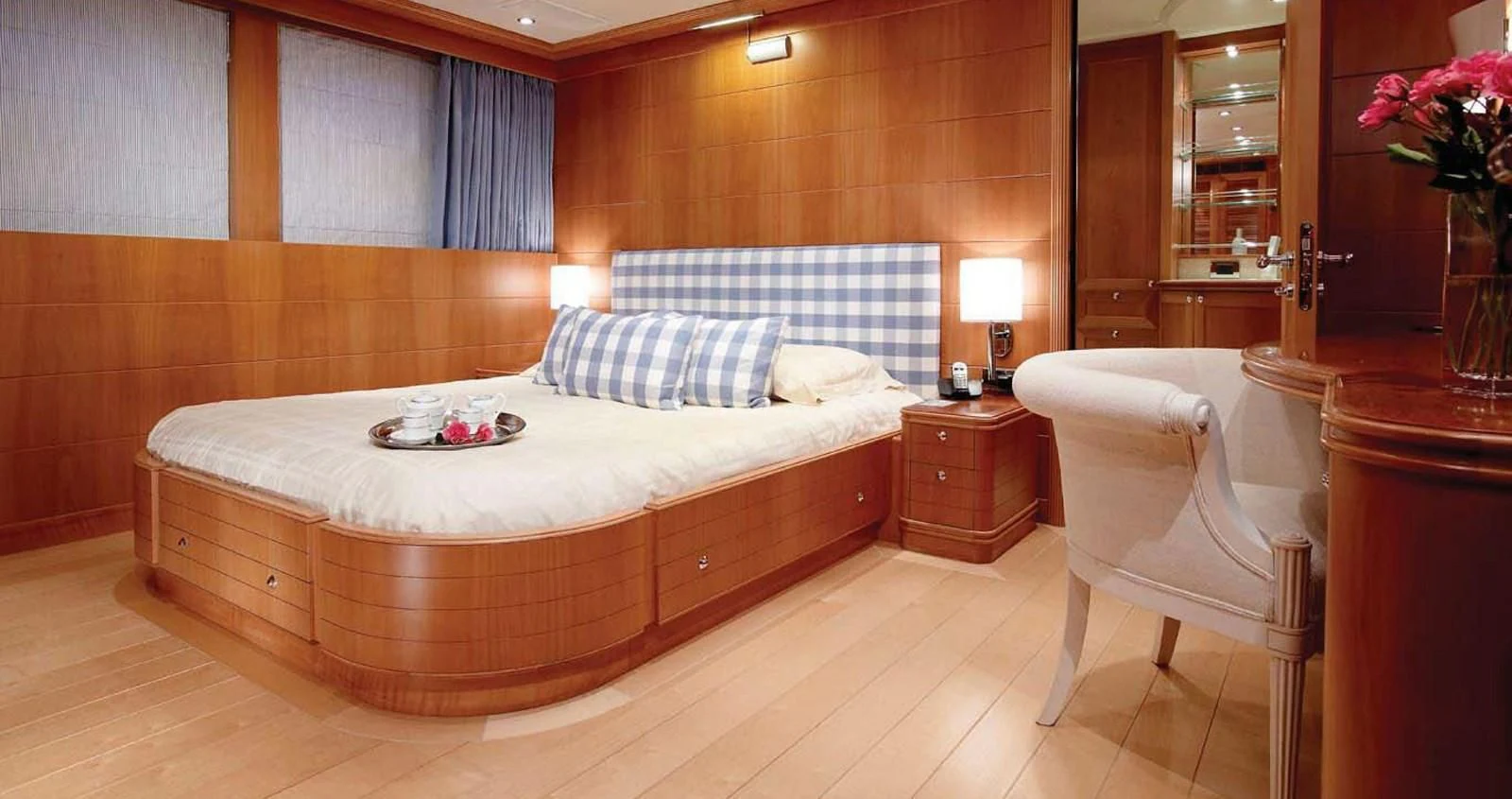 a bed in a room aboard BENIK Yacht for Charter