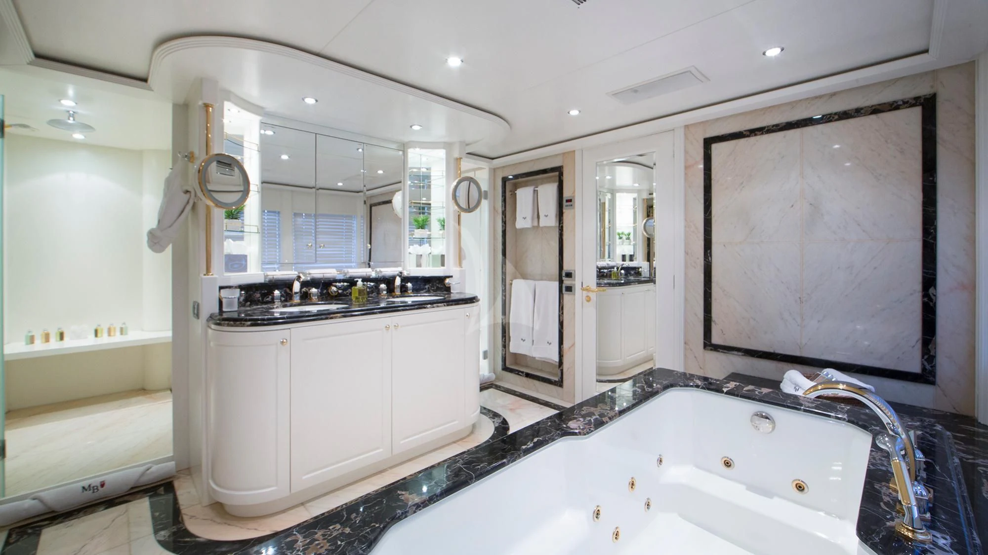 a large bathroom with a large bathtub aboard BENIK Yacht for Charter