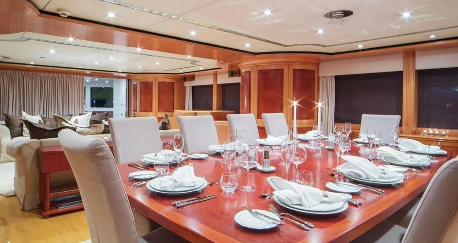 a table set for a dinner aboard BENIK Yacht for Charter