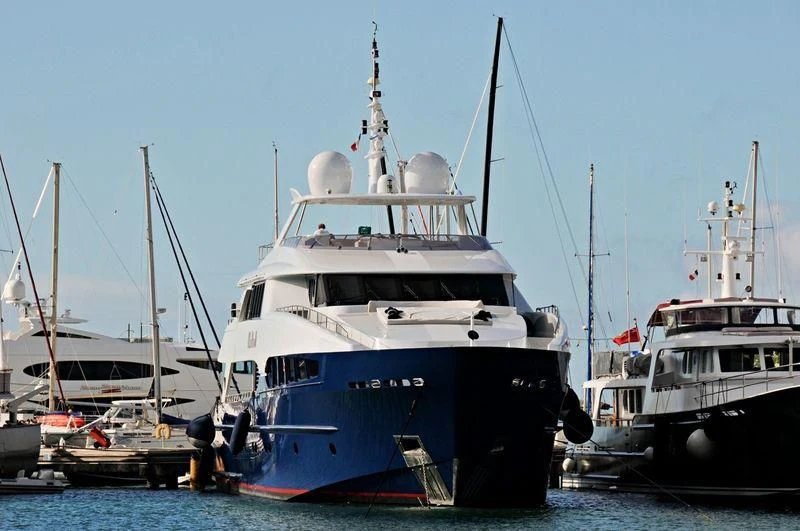 a group of boats are parked in a harbor aboard BENIK Yacht for Charter