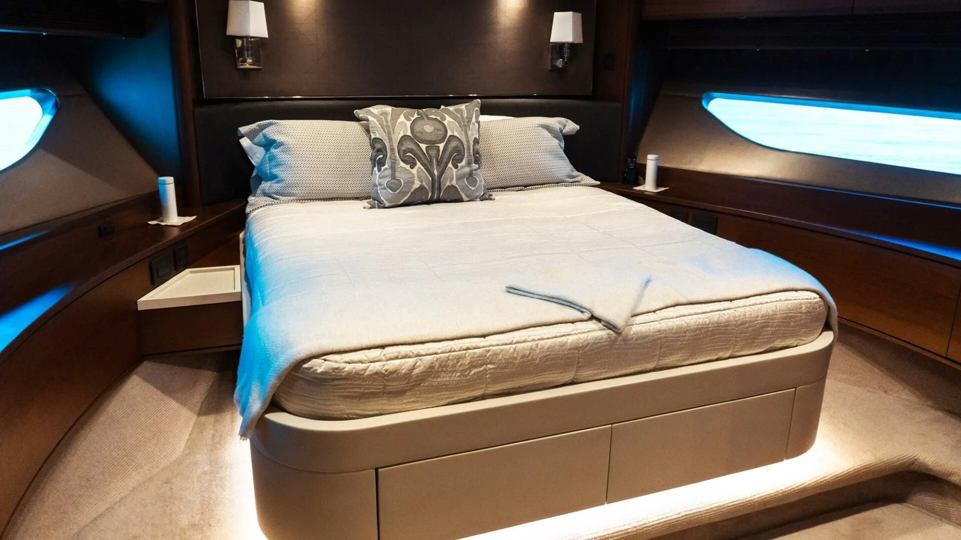 a bed with a pillow on it aboard MOIRA CINCO Yacht for Sale