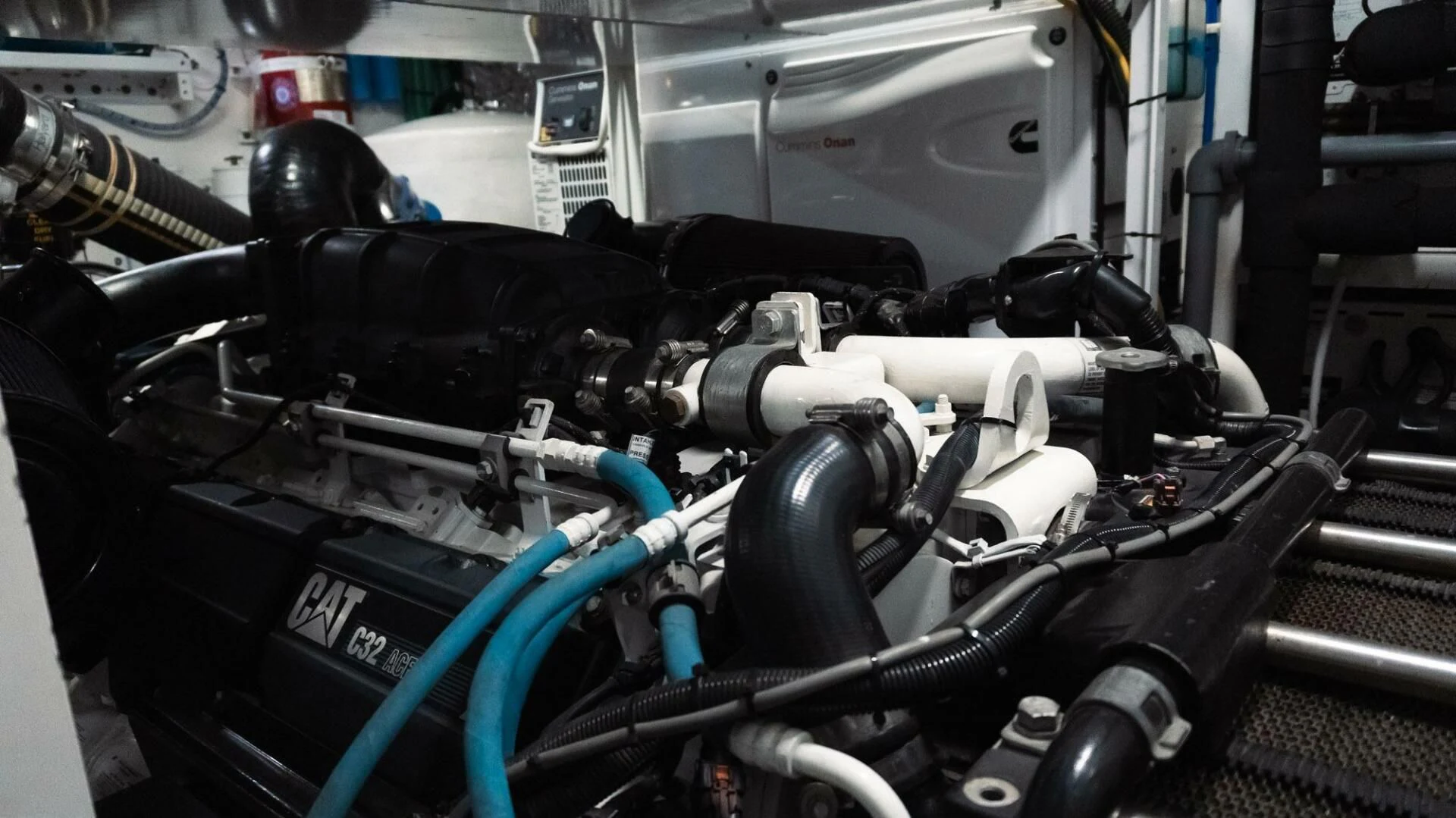 a car engine with a blue cable aboard MOIRA CINCO Yacht for Sale
