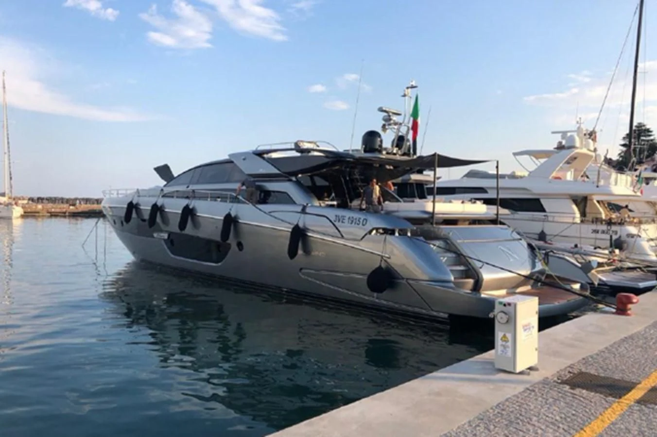 a boat docked at a pier aboard MOIRA CINCO Yacht for Sale
