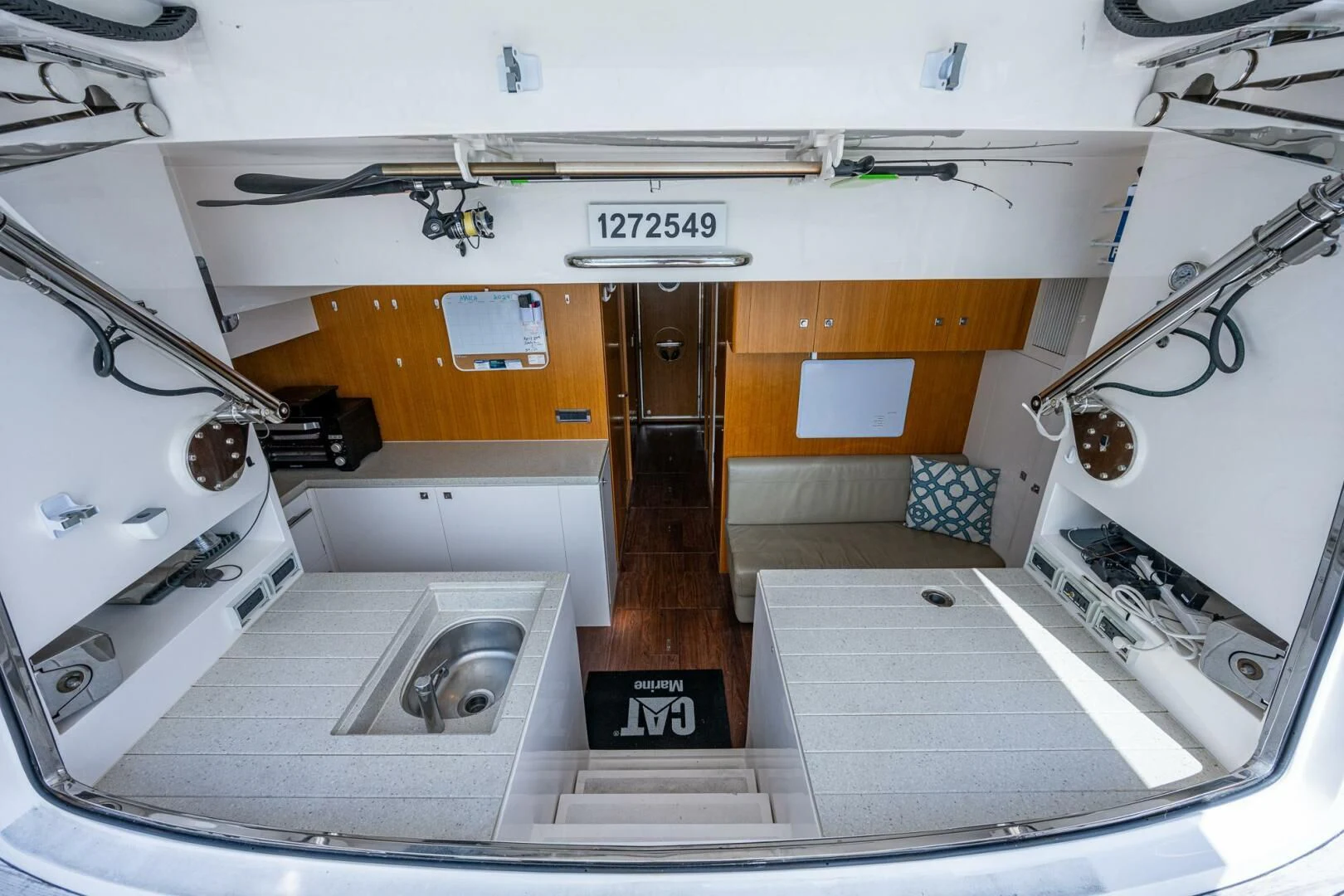 a room with a sink and a door aboard MOIRA CINCO Yacht for Sale