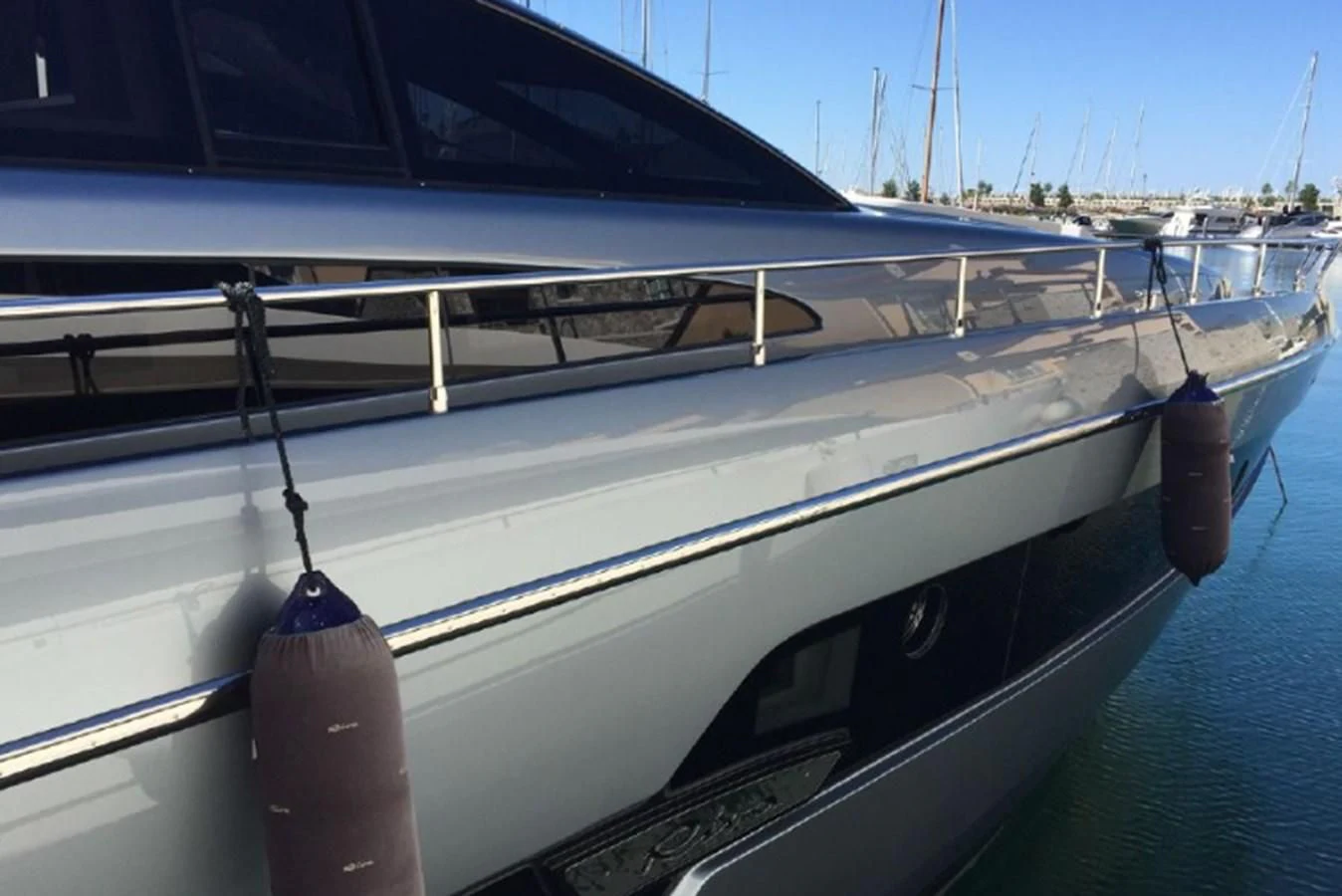 a boat parked in a harbor aboard MOIRA CINCO Yacht for Sale