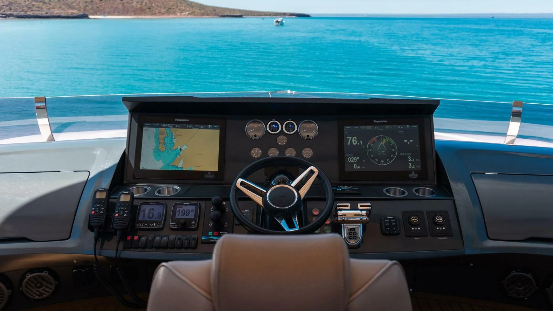 the inside of a car aboard MOIRA CINCO Yacht for Sale