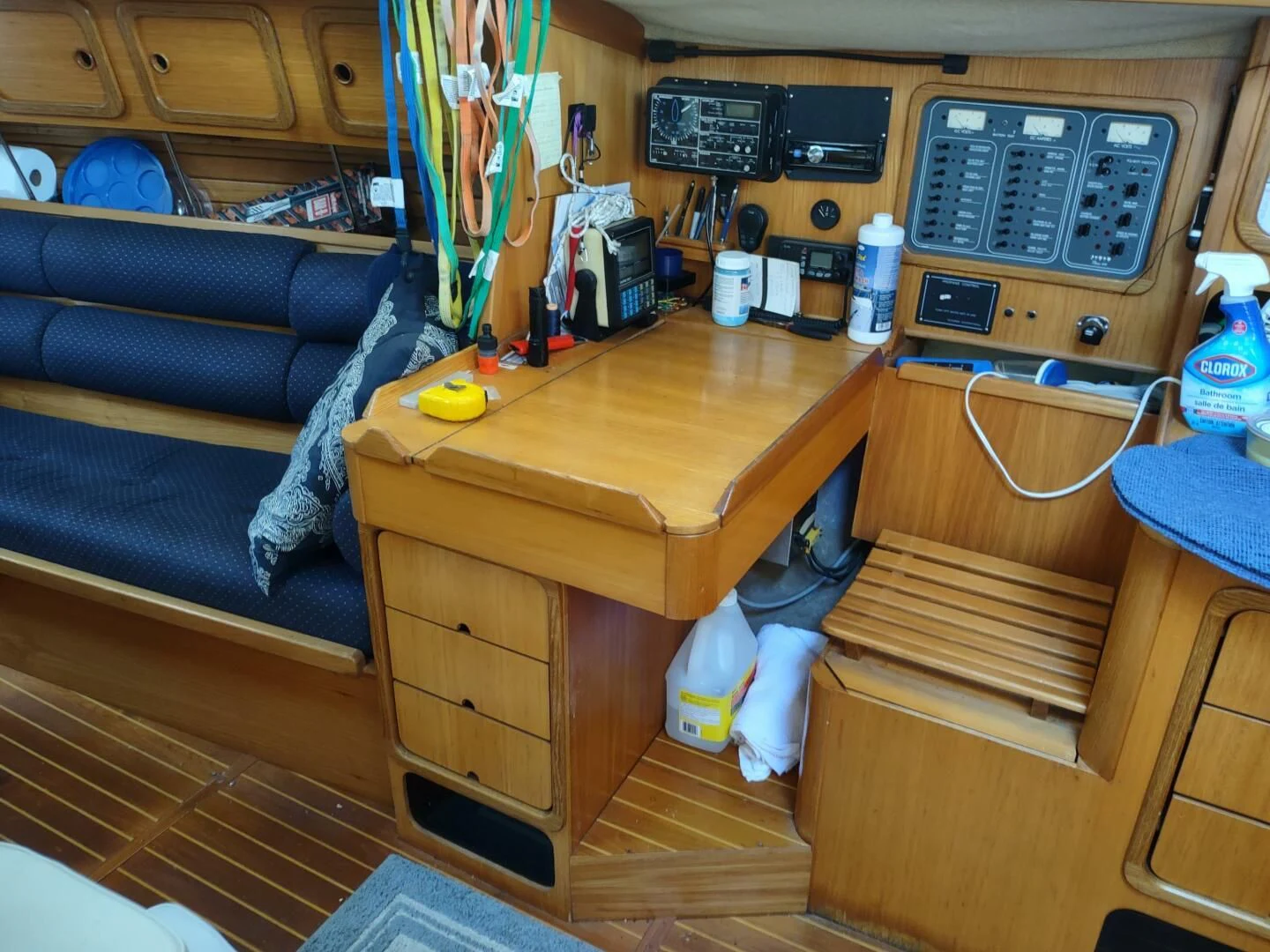 a desk with a computer and a chair aboard ILLUSION XI Yacht for Sale