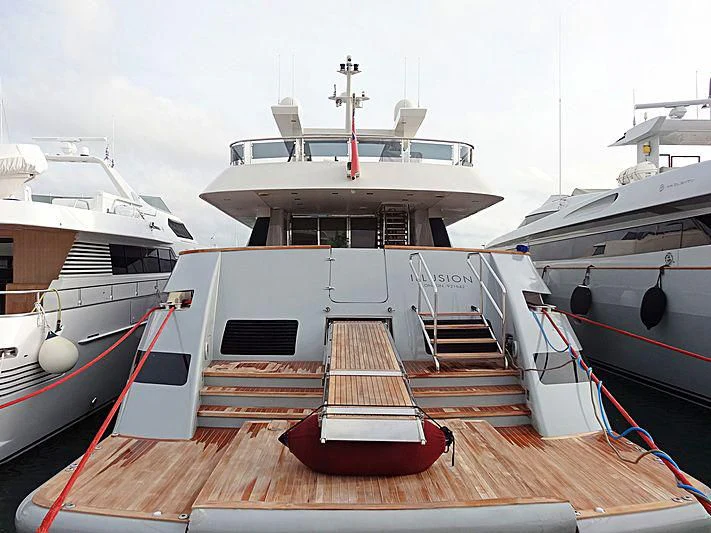 a boat on a deck aboard ILLUSION XI Yacht for Sale