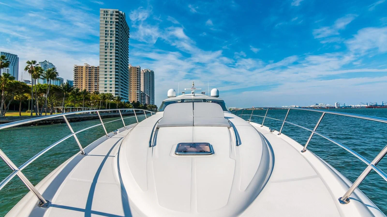 a white boat on a road aboard XANADU Yacht for Sale