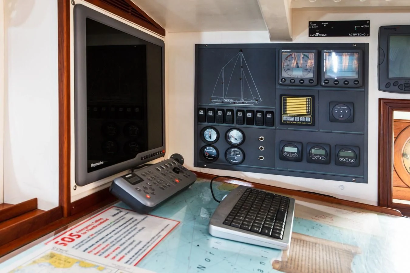 a control panel in a control room aboard COPIHUE Yacht for Sale
