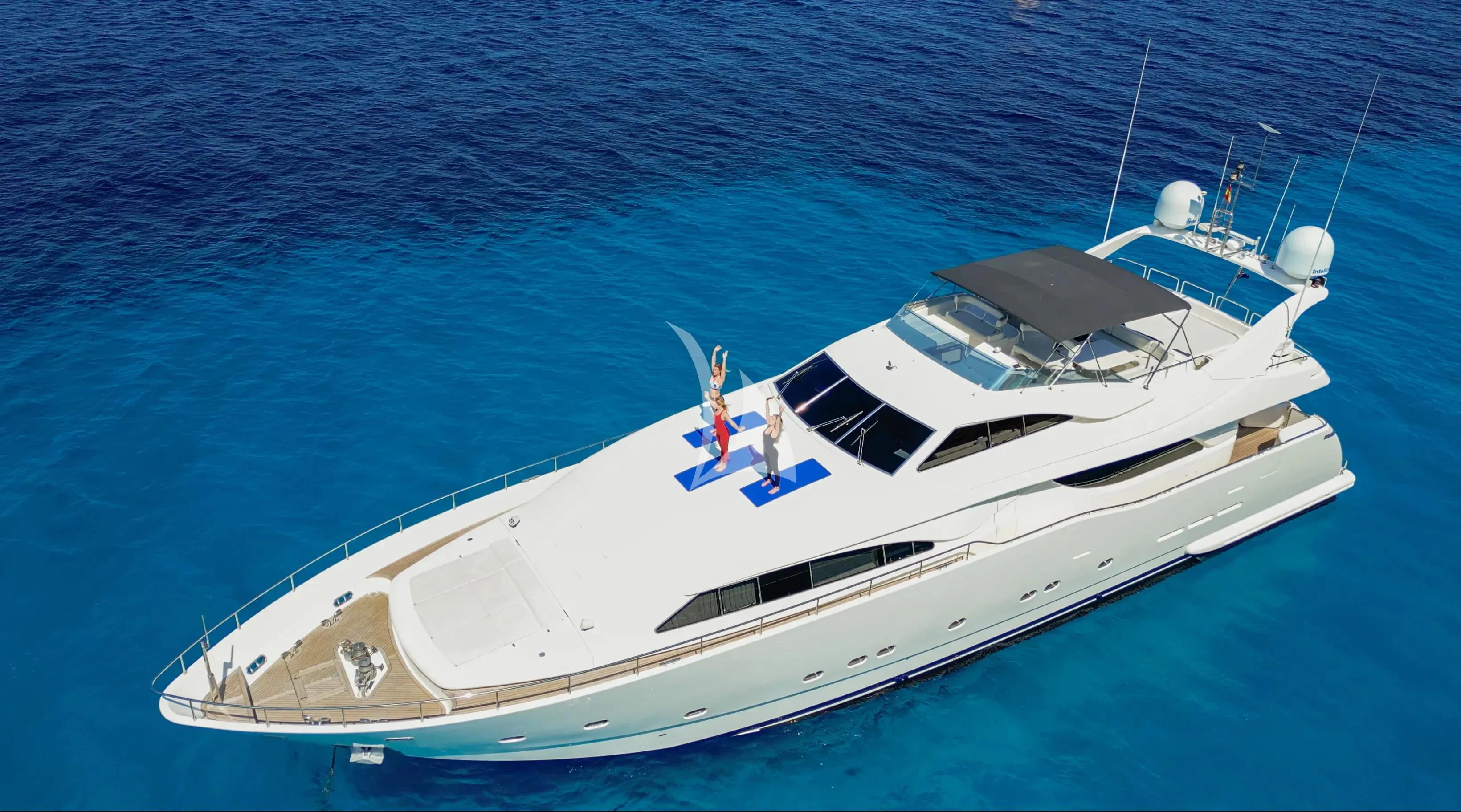 a white yacht in the water aboard YOLO TOO Yacht for Charter