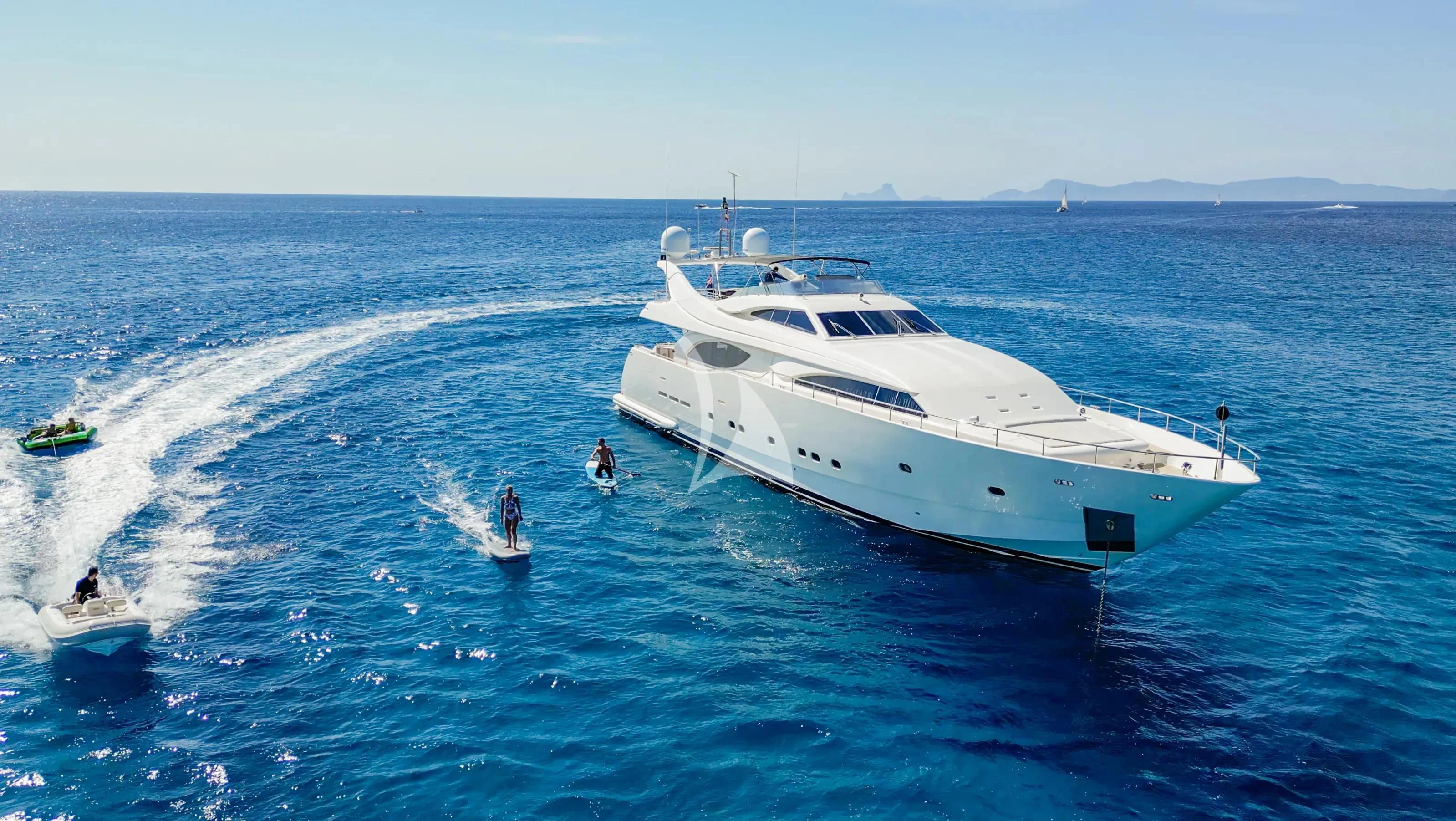 a boat on the water aboard YOLO TOO Yacht for Charter