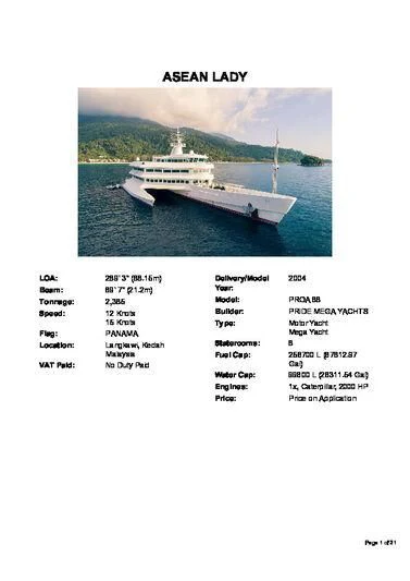 timeline aboard ASEAN LADY Yacht for Sale