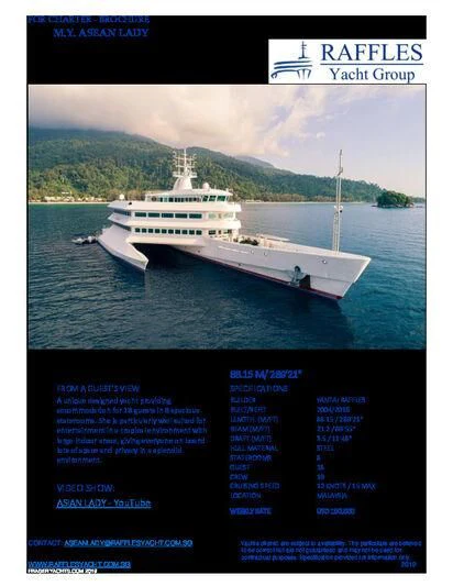 a white boat in the water aboard ASEAN LADY Yacht for Sale