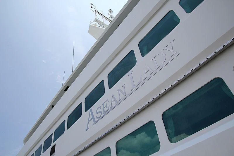 a building with writing on it aboard ASEAN LADY Yacht for Sale