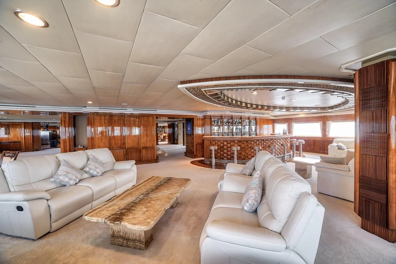 a living room with a large open floor plan aboard ASEAN LADY Yacht for Sale