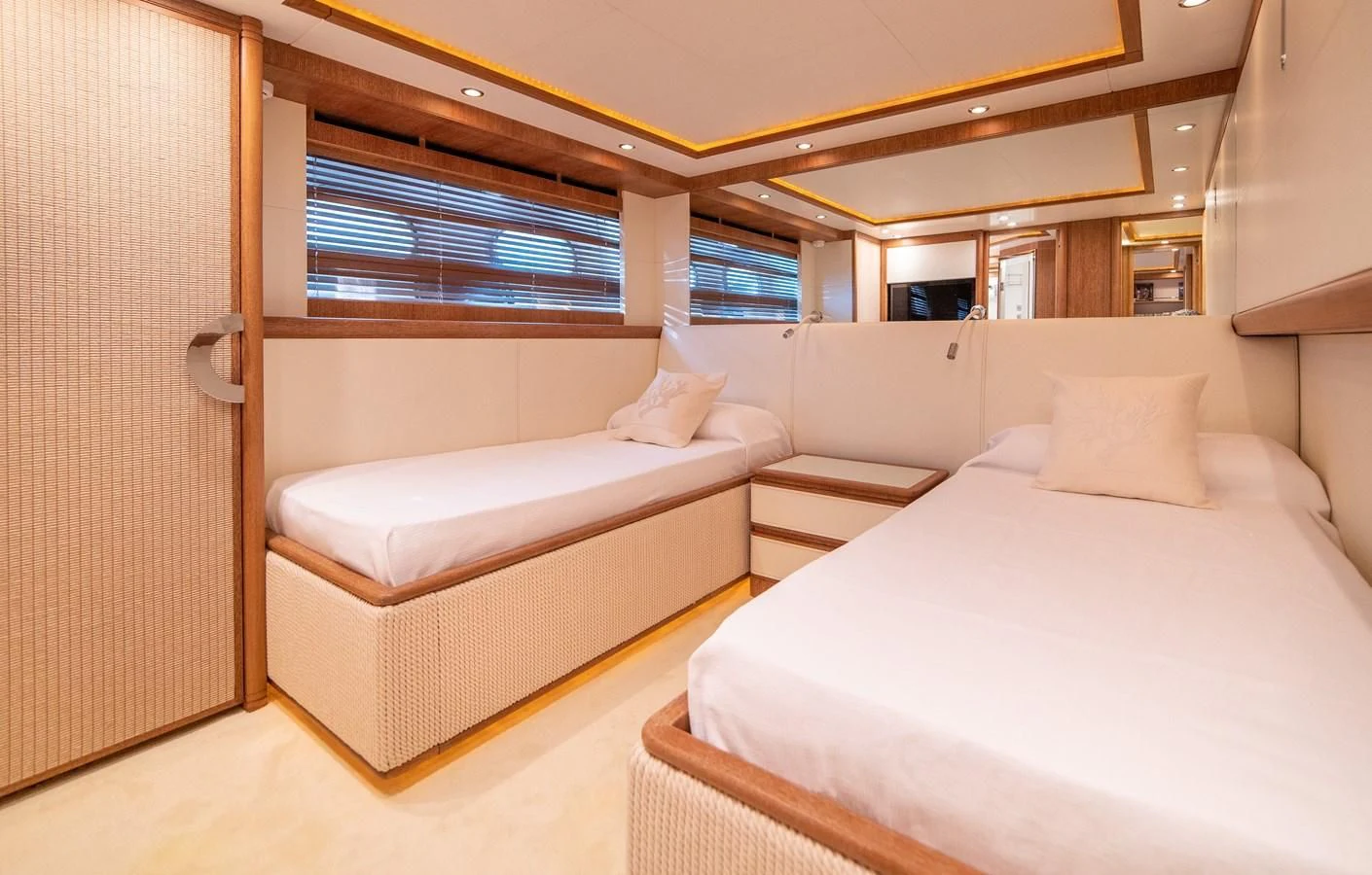 a room with a bed and a window aboard B TWO Yacht for Sale
