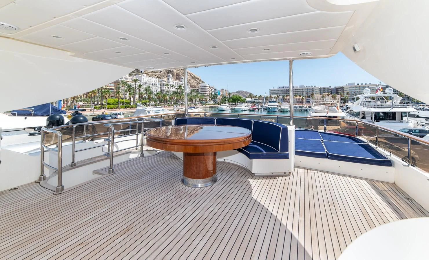a table on a deck aboard B TWO Yacht for Sale