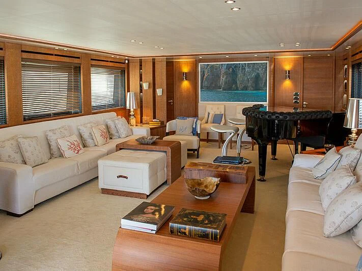 a living room with a large window aboard B TWO Yacht for Sale