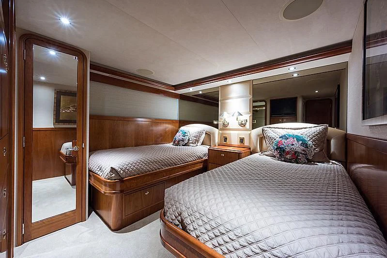 a couple of beds in a hotel room aboard SLEEPOVER Yacht for Sale