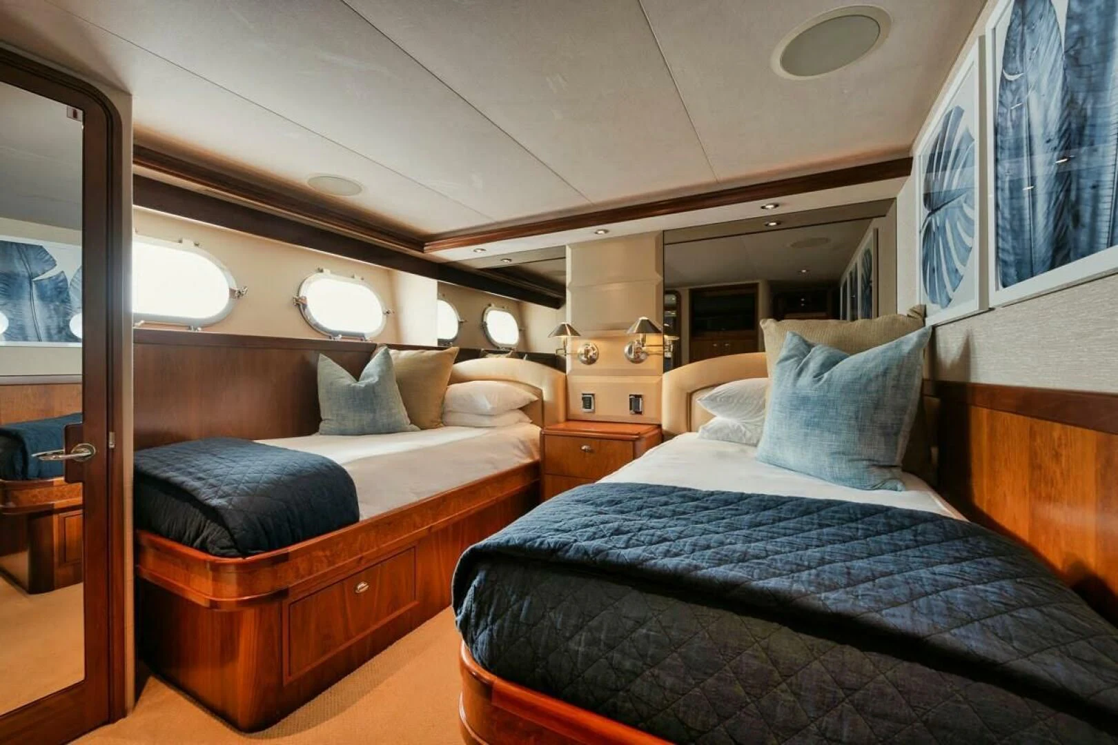 a room with two beds aboard SLEEPOVER Yacht for Sale