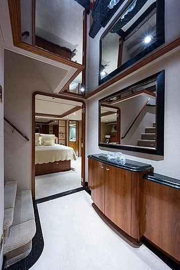 a bathroom with a large mirror aboard SLEEPOVER Yacht for Sale