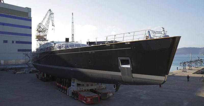a large ship docked aboard BADIS I Yacht for Sale