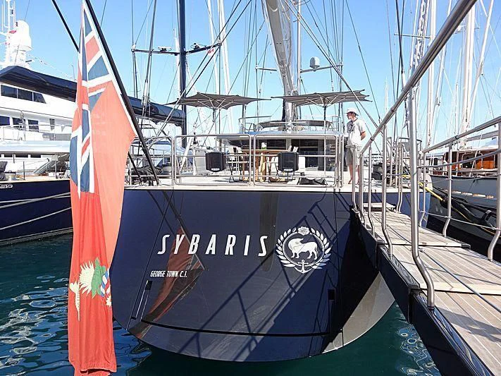 a boat with a flag on it aboard BADIS I Yacht for Sale