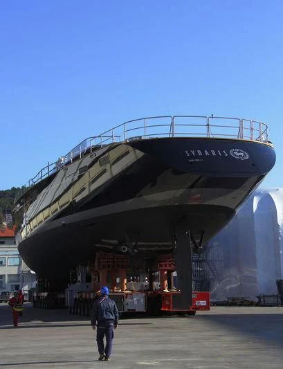 a large metal structure with a man standing in front of it aboard BADIS I Yacht for Sale