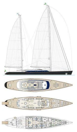 diagram, engineering drawing aboard BADIS I Yacht for Sale