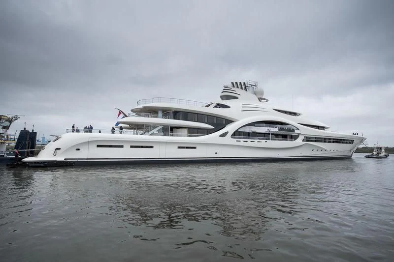 a white yacht in the water aboard AMBASSADOR Yacht for Sale