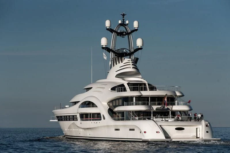a large white ship aboard AMBASSADOR Yacht for Sale