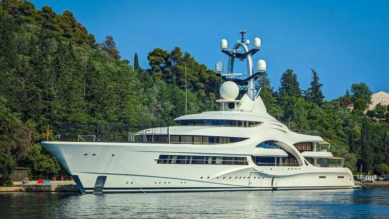 a large white yacht aboard AMBASSADOR Yacht for Sale