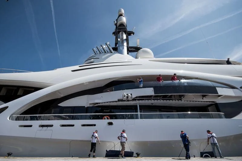 a large white ship aboard AMBASSADOR Yacht for Sale