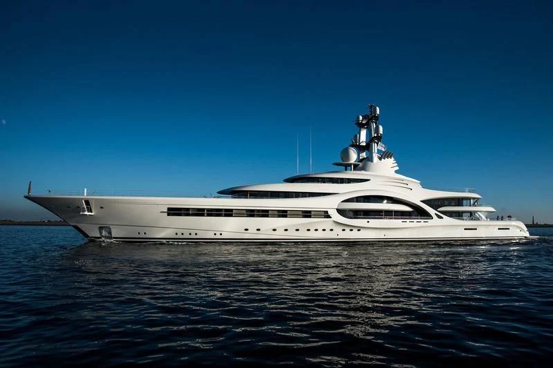 a white yacht in the water aboard AMBASSADOR Yacht for Sale