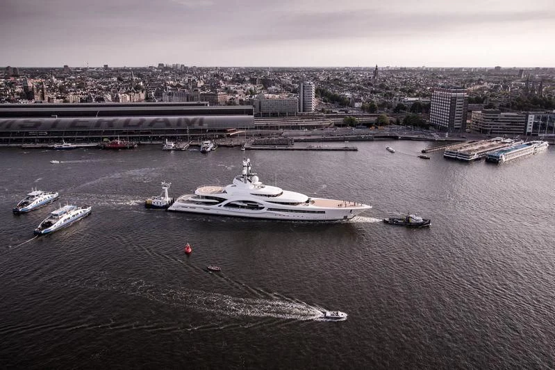 a group of boats in a harbor aboard AMBASSADOR Yacht for Sale