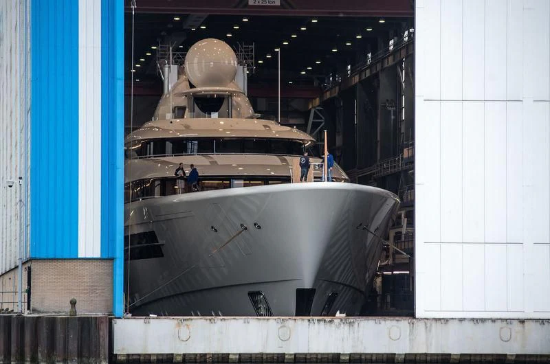 a large ship in a building aboard AMBASSADOR Yacht for Sale