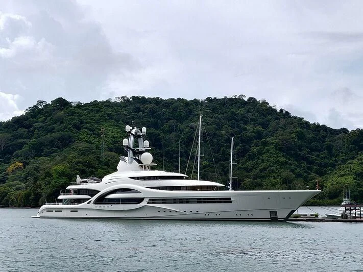 a large white boat in the water aboard AMBASSADOR Yacht for Sale