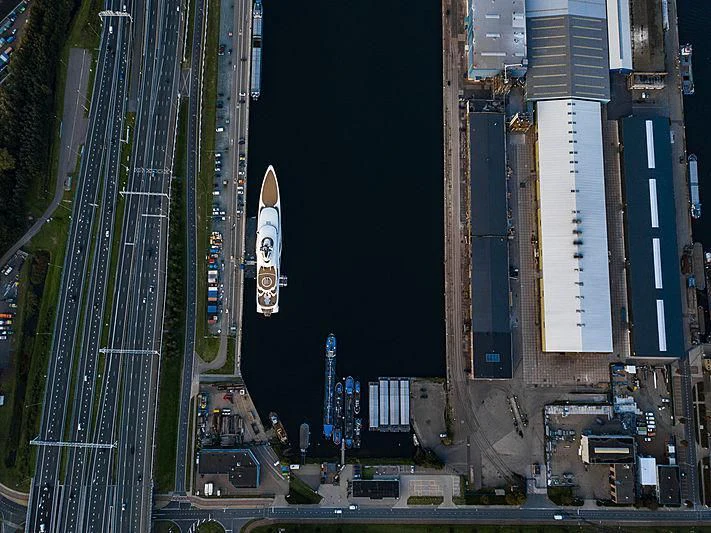 a high angle view of a city aboard AMBASSADOR Yacht for Sale