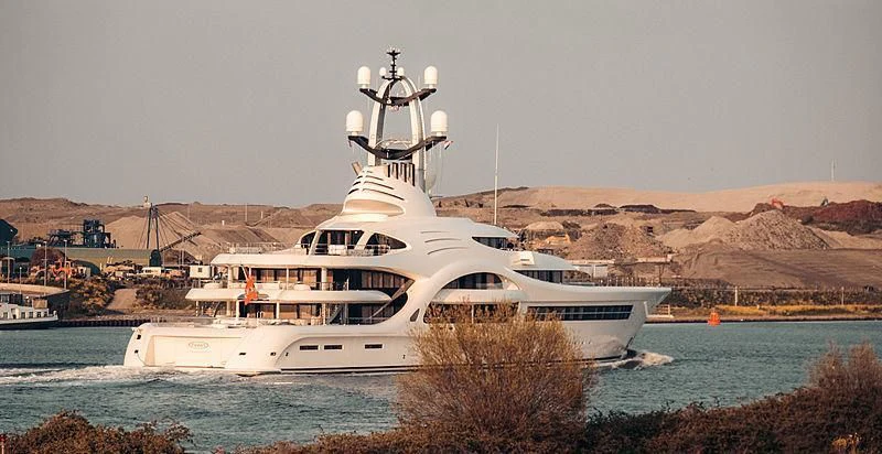 a large white boat in the water aboard AMBASSADOR Yacht for Sale