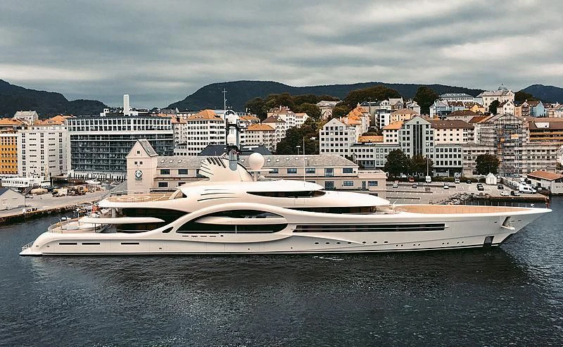 a large white boat in the water aboard AMBASSADOR Yacht for Sale