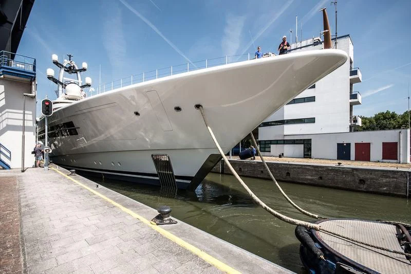 a large white boat with ropes aboard AMBASSADOR Yacht for Sale