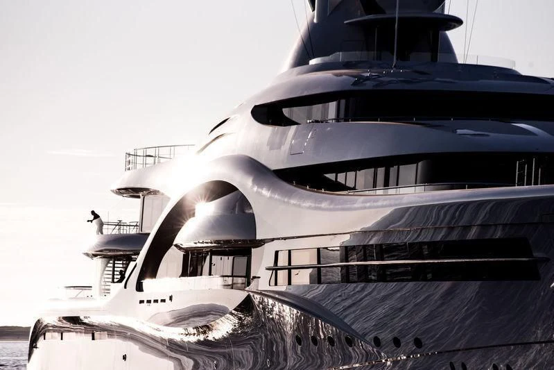 a large airplane docked aboard AMBASSADOR Yacht for Sale