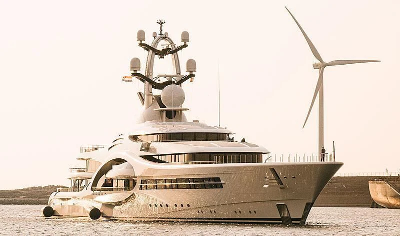 a large ship on a beach aboard AMBASSADOR Yacht for Sale