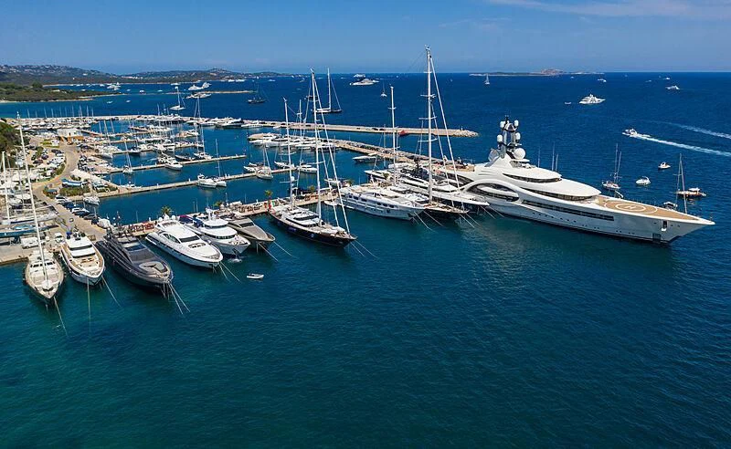 a group of boats are parked in the water aboard AMBASSADOR Yacht for Sale