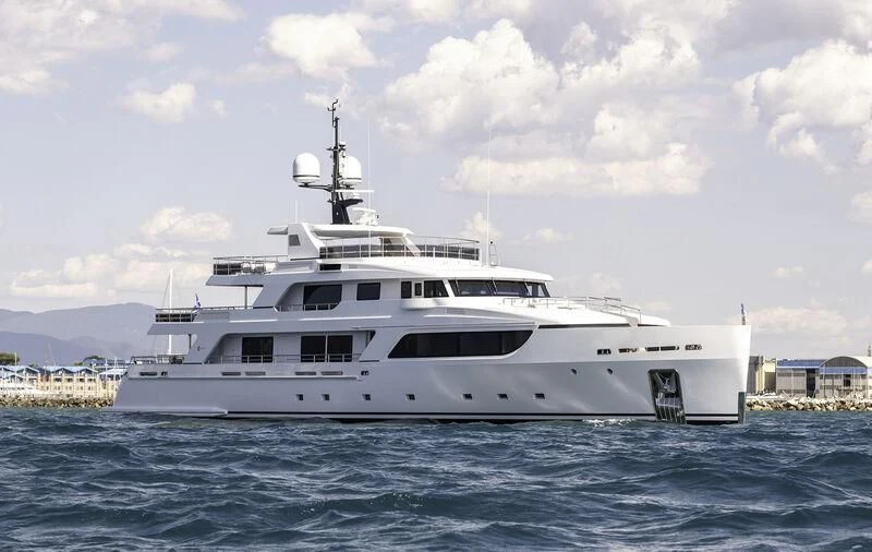 a white yacht in the water aboard BOJI Yacht for Sale